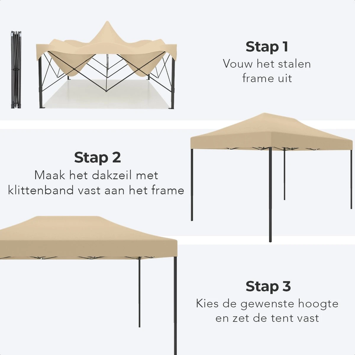 LifeGoods Partytent - 3x4.5 M - Zijwanden - Easy Up - Opvouwbaar - Waterdicht - Draagtas Met Wieltjes - Beige 11 LifeGoods Partytent - 3x4.5 M - Zijwanden - Easy Up - Opvouwbaar - Waterdicht - Draagtas Met Wieltjes - Beige - Afbeelding 9