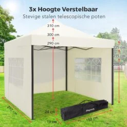 LifeGoods Partytent - 3x3 M - Zijwanden - Easy Up - Opvouwbaar - Waterdicht - Draagtas Met Wieltjes - Beige 16 LifeGoods Partytent - 3x3 M - Zijwanden - Easy Up - Opvouwbaar - Waterdicht - Draagtas Met Wieltjes - Beige -Buitentuinwinkel 1200x1200 3283
