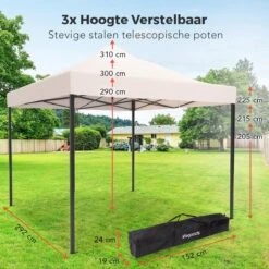LifeGoods Partytent - 3x3 M - Easy Up - Opvouwbaar - Waterdicht - Draagtas Met Wieltjes - Beige -Buitentuinwinkel 1200x1200 3319