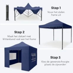 LifeGoods Partytent - 3x3 M - Zijwanden - Easy Up - Opvouwbaar - Waterdicht - Draagtas Met Wieltjes - Donkerblauw -Buitentuinwinkel 1200x1200 3348