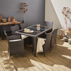 Alice's Garden Tuinset Tavola 6 - 150x90x74 - 6 Plaatsen - Wicker - Bruin/Ecru