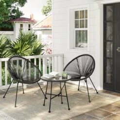 Songmics Balkonmeubilair, Tuinmeubelset, Set Van 3, Zitgroep, Terrasmeubilair, Glazen Tafelblad, 2 Stoelen, Voor Binnen En Buiten, Voor Patio, Tuin, Balkon, Buiten, Zwart GGF013B02 -Buitentuinwinkel 1200x1200 3375