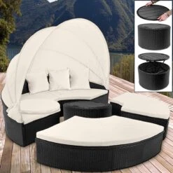Casaria Polyrattan Zonne-Eiland Ø185cm – Incl. Kussens - Zwart Crème -Buitentuinwinkel 1200x1200 3407