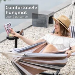 Vita5 Hangmat Met Standaard – 2 Persoons – Incl. Bekerhouder – 205kg Draaggewicht – Blauw/Wit/Bruin -Buitentuinwinkel 1200x1200 3472