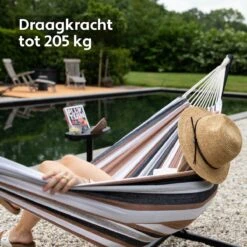 Vita5 Hangmat Met Standaard – 2 Persoons – Incl. Bekerhouder – 205kg Draaggewicht – Blauw/Wit/Bruin -Buitentuinwinkel 1200x1200 3474