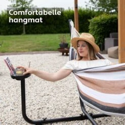 Vita5 Hangmat Met Standaard – 2 Persoons – Incl. Bekerhouder – 205kg Draaggewicht – Blauw/Wit/Bruin -Buitentuinwinkel 1200x1200 3476