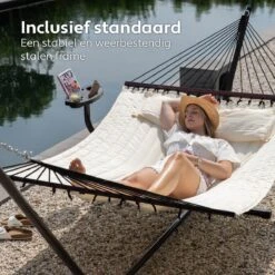 Vita5 Hangmat Met Standaard En Spreidstok – 2 Persoons – Incl. Bekerhouder - Afneembaar Kussen – Uv-bestendig – Beige -Buitentuinwinkel 1200x1200 3493