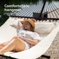 Vita5 Hangmat Met Standaard En Spreidstok – 2 Persoons – Incl. Bekerhouder - Afneembaar Kussen – Uv-bestendig – Beige -Buitentuinwinkel 1200x1200 3494