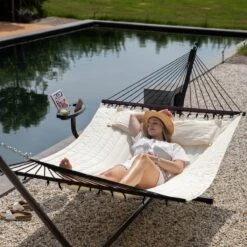Vita5 Hangmat Met Standaard En Spreidstok – 2 Persoons – Incl. Bekerhouder - Afneembaar Kussen – Uv-bestendig – Beige -Buitentuinwinkel 1200x1200 3500