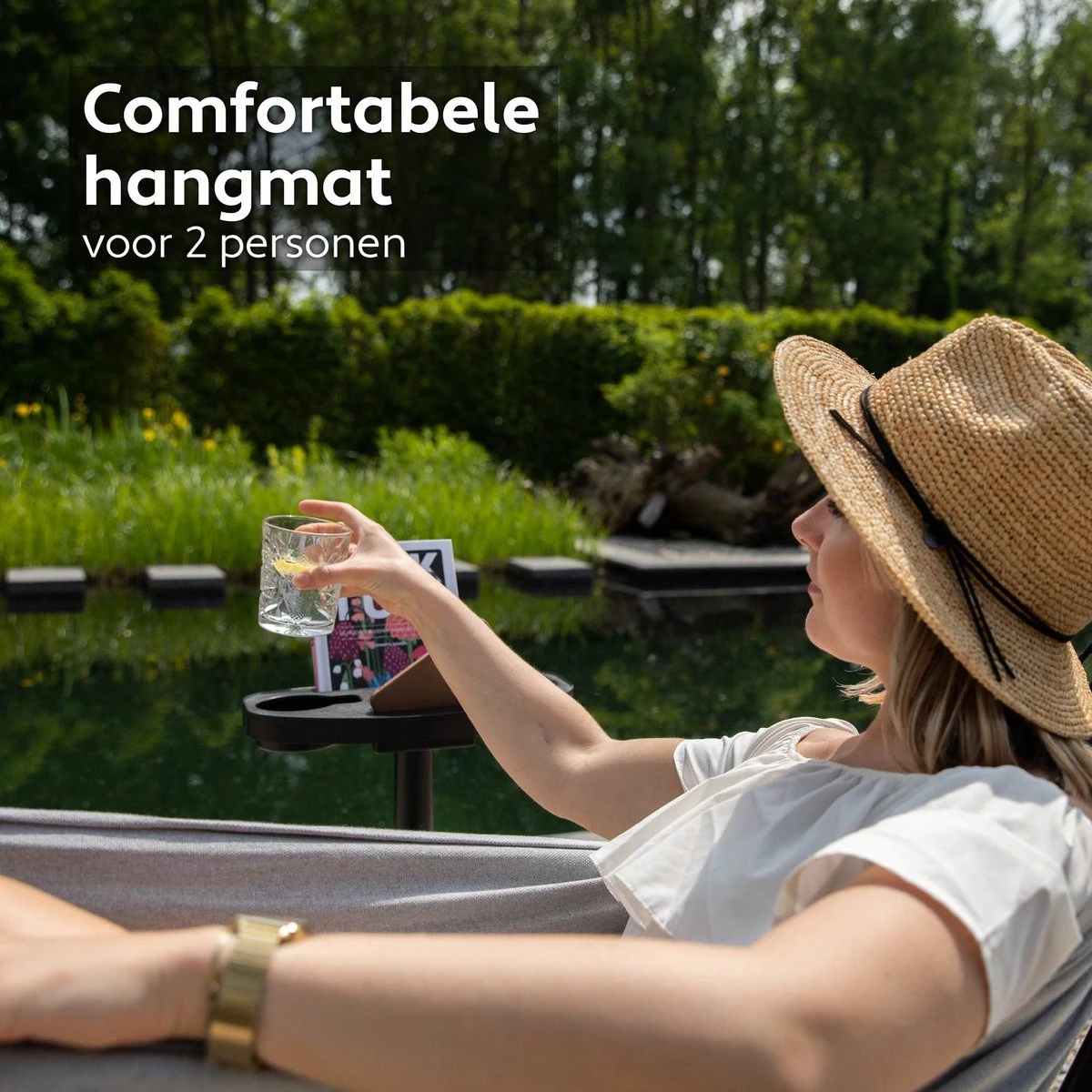 Vita5 Hangmat Met Standaard – 2 Persoons – Incl. Bekerhouder – 205kg Draaggewicht – Grijs 6 Vita5 Hangmat Met Standaard – 2 Persoons – Incl. Bekerhouder – 205kg Draaggewicht – Grijs - Afbeelding 4