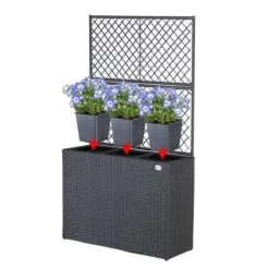 Casaria Polyrattan Plantenbak - Met Klimoprek - 3 Bakken Zwart -Buitentuinwinkel 1200x1200 788