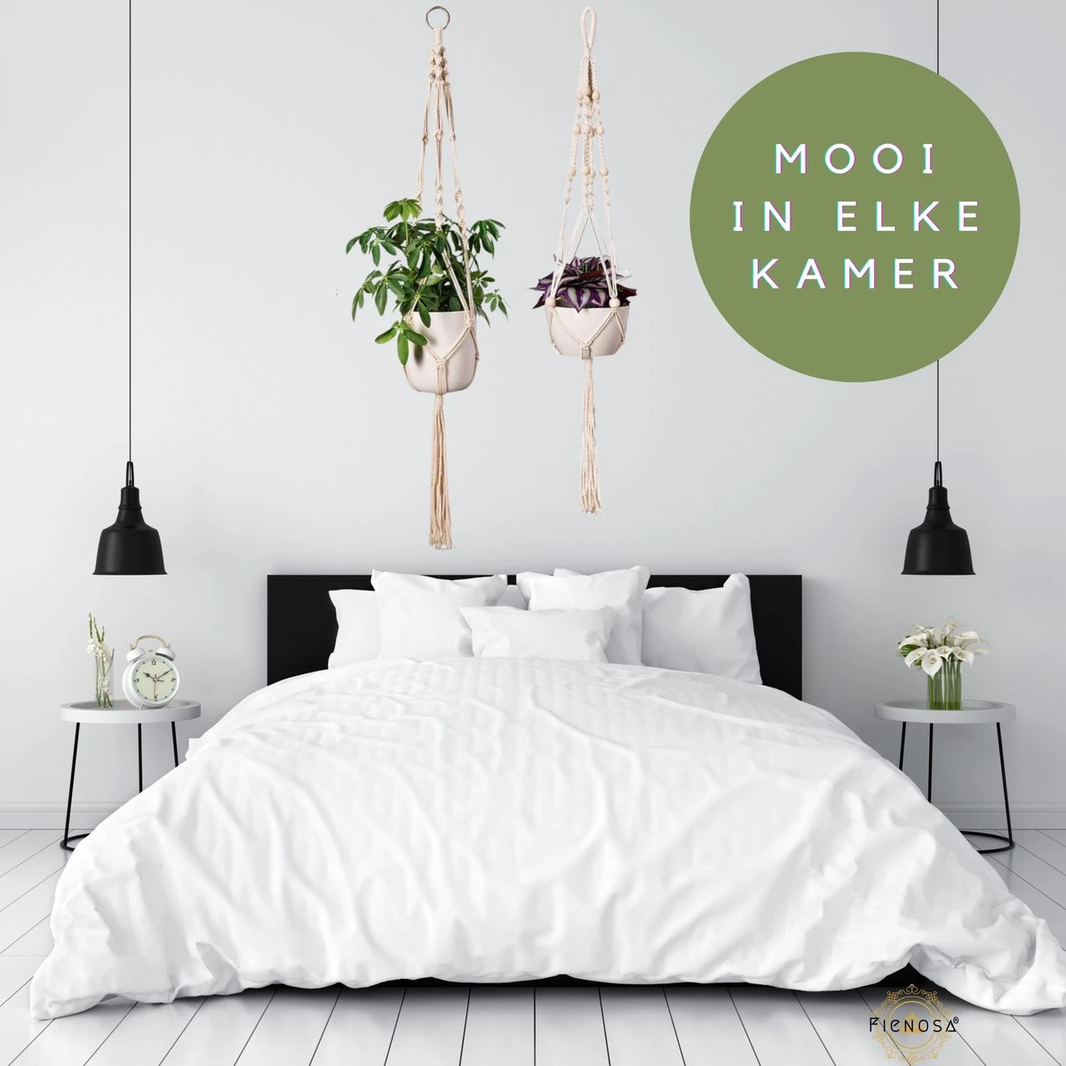 Plantenhanger - Plantenhanger Macrame - Set Van 2 - Wit - Knopen - Luxe Gevlochten Touw - Met Ophang Haken - Fienosa 4 Plantenhanger - Plantenhanger Macrame - Set Van 2 - Wit - Knopen - Luxe Gevlochten Touw - Met Ophang Haken - Fienosa - Afbeelding 2