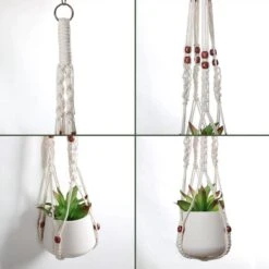 4 Stuks Plantenhangers - Boho Handgeweven Katoen Hangpot Voor Binnen/Buiten - Bloempot Met Kralen - Macramé Touw/Koord Hangplant Houder - Bohemian Wandhanger Decoratie - Verticale Tuin Plant Hanger Bloempothouder Planthanger Wit -Buitentuinwinkel 1200x1200 949