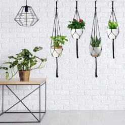 9 Stuks Zwart Macrame Plantenhangers - Boho Handgeweven Katoen Hangpot Voor Binnen/Buiten - Hangende Bloempot Met Kralen - Macramé Touw/Koord Hangplant Houder - Bohemian Wandhanger Decoratie - Plant Hanger - Verticale Tuin Bloempothouder Planthanger -Buitentuinwinkel 1200x1200 958