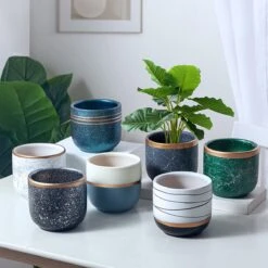 Bloempotten Binnen - Keramiek - Gouden Rand - Bloempot Buiten - Afvoergat 24 Cm - Groen – Groot -Buitentuinwinkel 1200x1200 991