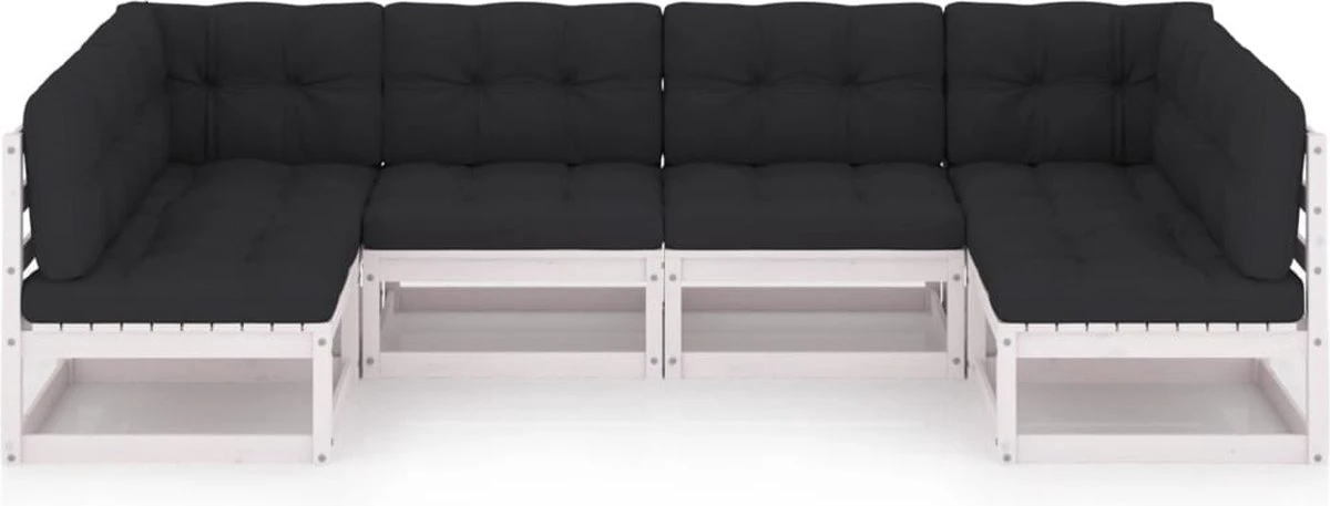 Decoways - 6-delige Loungeset Met Kussens Massief Grenenhout Wit 5 Decoways - 6-delige Loungeset Met Kussens Massief Grenenhout Wit - Afbeelding 3