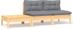 VidaXL 3-delige Loungeset Met Grijze Kussens Massief Grenenhout -Buitentuinwinkel 1200x476 3