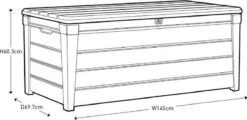 Keter Brushwood Opbergbox - Kussenbox - 455L - 145x69,7x60,3cm - Taupe -Buitentuinwinkel 1200x581 7