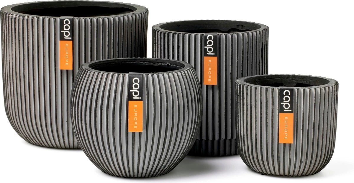 Capi Europe - Set Van 4 - Bloempot Binnen - Groove - Antraciet 3 Capi Europe - Set Van 4 - Bloempot Binnen - Groove - Antraciet