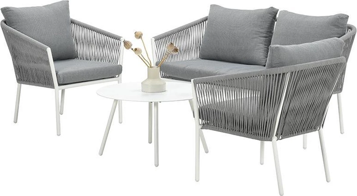Garden Impressions Fleurie Loungeset 4-delig - Rope - Mat Wit/ Licht Grijs 4 Garden Impressions Fleurie Loungeset 4-delig - Rope - Mat Wit/ Licht Grijs - Afbeelding 2