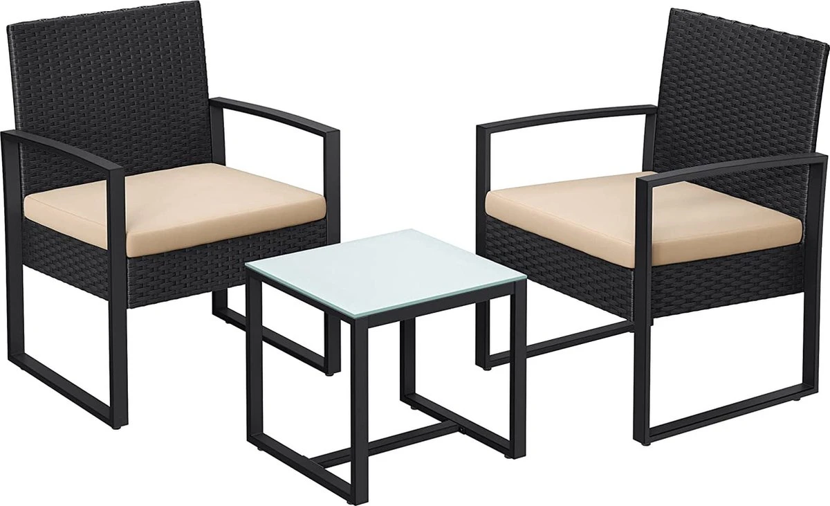 Hoppa! Tuinmeubelset. Set Van 3. Gemaakt Van Polyrattan. Voor Buiten. Terras. Balkon. Tuin. Eenvoudige Montage. Bijzettafel En 2 Stoelen. Zwart-beige 3 Hoppa! Tuinmeubelset. Set Van 3. Gemaakt Van Polyrattan. Voor Buiten. Terras. Balkon. Tuin. Eenvoudige Montage. Bijzettafel En 2 Stoelen. Zwart-beige