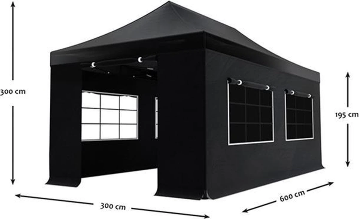 Easy Up 3x6m Zwart Luxe Partytent Opvouwbaar 4 Easy Up 3x6m Zwart Luxe Partytent Opvouwbaar - Afbeelding 2