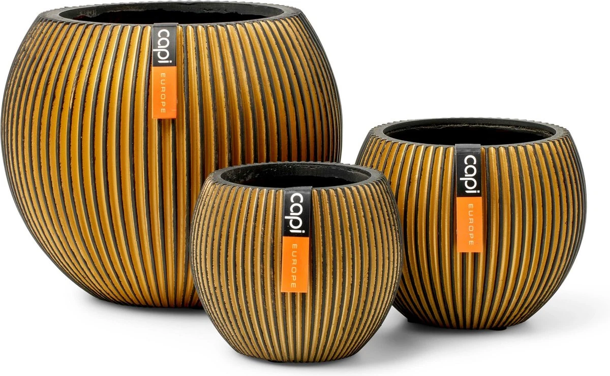Capi Europe - Set Van 3 - Bloempot Binnen - Groove - - Goud - Bloempot Voor Binnen - BOX-BGVGB-3 3 Capi Europe - Set Van 3 - Bloempot Binnen - Groove - - Goud - Bloempot Voor Binnen - BOX-BGVGB-3