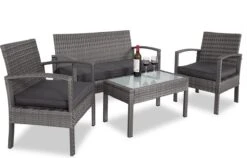 Casaria Polyrattan Loungeset – 2 Stoelen 1 Bank 1 Tafel - Antraciet -Buitentuinwinkel 1200x768 5