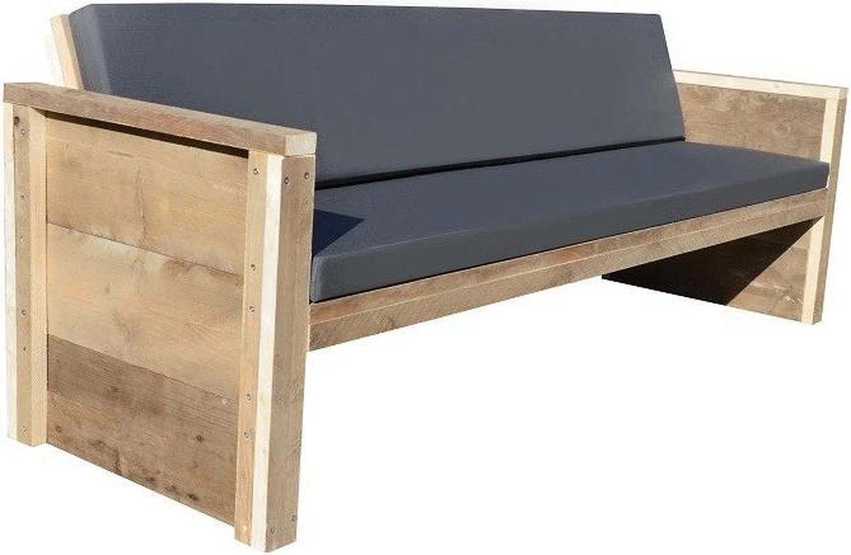 Wood4you - Tuinbank - Ameland - 'Doe Het Zelf' Bouwpakket Steigerhout 152Lx72Hx57D Cm - Incl Kussen 4 Wood4you - Tuinbank - Ameland - 'Doe Het Zelf' Bouwpakket Steigerhout 152Lx72Hx57D Cm - Incl Kussen - Afbeelding 2