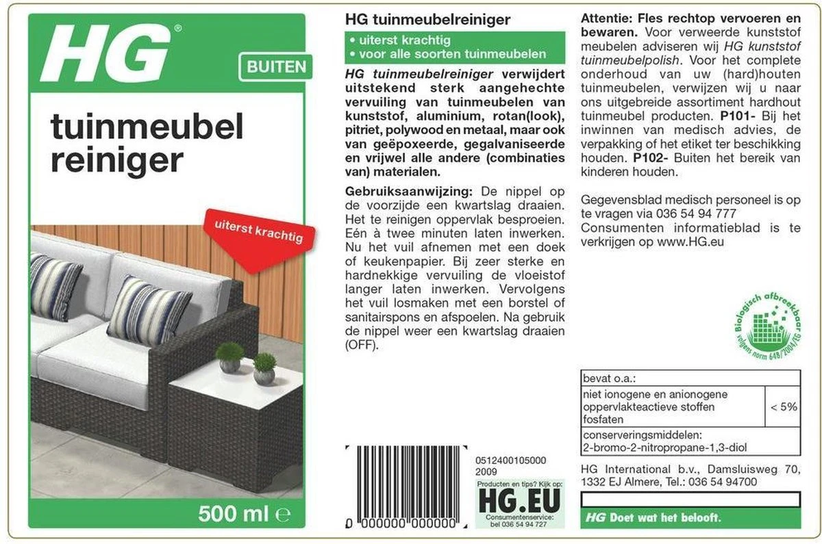 HG Tuinmeubelreiniger - 500ml - Voor Alle Soorten Tuinmeubelen - Uiterst Krachtig 4 HG Tuinmeubelreiniger - 500ml - Voor Alle Soorten Tuinmeubelen - Uiterst Krachtig - Afbeelding 2