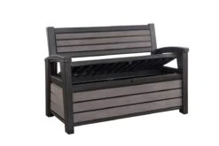 Keter - Hudson Bench Box - 2-zits Bank - Opbergbox - Hout Look & Feel - 227L - 138x63x89cm - Antraciet -Buitentuinwinkel 1200x800 665