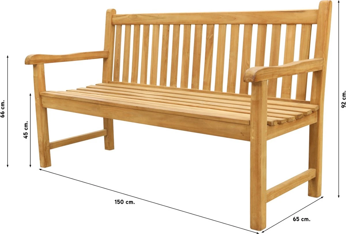 Teak Houten Tuinbank Bison - 150 Cm. 4 Teak Houten Tuinbank Bison - 150 Cm. - Afbeelding 2