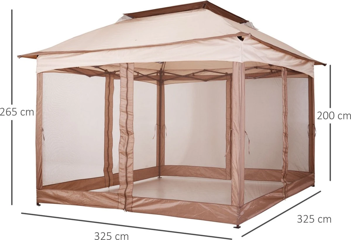 Outsunny Paviljoen Met Zijwanden Partytent Tuintent Popup 3,25 X 3,25 M Khaki 840-166 12 Outsunny Paviljoen Met Zijwanden Partytent Tuintent Popup 3,25 X 3,25 M Khaki 840-166 - Afbeelding 10