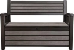 Keter - Hudson Bench Box - 2-zits Bank - Opbergbox - Hout Look & Feel - 227L - 138x63x89cm - Antraciet -Buitentuinwinkel 1200x822 7