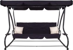 Springos Schommelbank | Linda-Schommel | 3-zits | Waterafstotend | Inclusief 2 Kussens | Verstelbare Luifel | 162 X 200 X 120 Cm | Zwart -Buitentuinwinkel 1200x824 5