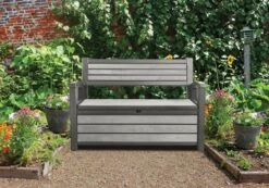 Keter - Hudson Bench Box - 2-zits Bank - Opbergbox - Hout Look & Feel - 227L - 138x63x89cm - Antraciet -Buitentuinwinkel 1200x841 6