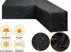 BOTC Tuinbank Beschermhoes - Beschermhoes Voor Hoekbank - Premium Tuinbank Beschermhoes - L-vorm - 300/98 X 300/98 X 70cm - Zwart -Buitentuinwinkel 1200x869 9