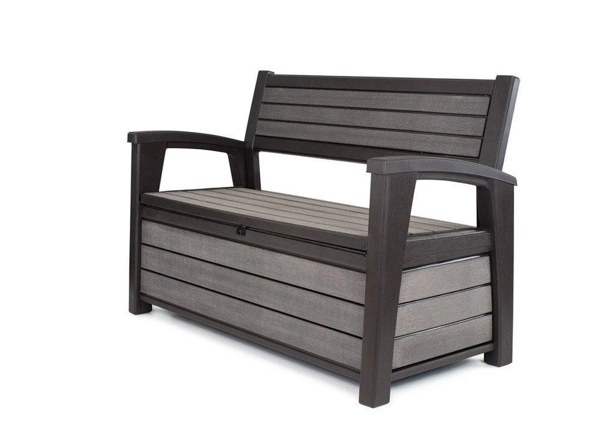Keter - Hudson Bench Box - 2-zits Bank - Opbergbox - Hout Look & Feel - 227L - 138x63x89cm - Antraciet