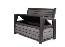 Keter - Hudson Bench Box - 2-zits Bank - Opbergbox - Hout Look & Feel - 227L - 138x63x89cm - Antraciet -Buitentuinwinkel 1200x873 7