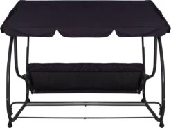 Springos Schommelbank | Linda-Schommel | 3-zits | Waterafstotend | Inclusief 2 Kussens | Verstelbare Luifel | 162 X 200 X 120 Cm | Zwart -Buitentuinwinkel 1200x897 3