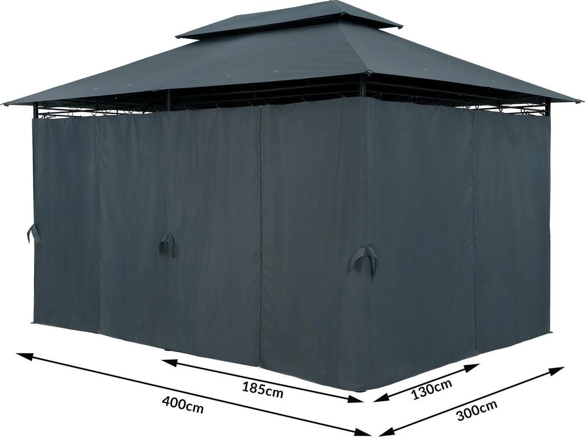 Casaria Paviljoen Topas 3x4m - UV-bescherming 50+ - Antraciet 13 Casaria Paviljoen Topas 3x4m - UV-bescherming 50+ - Antraciet - Afbeelding 11