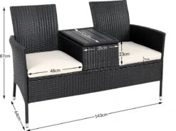 Casaria Tuinbank Polyrattan – 2 Zitter Incl. Tafel & Kussens – Zwart -Buitentuinwinkel 1200x899 50