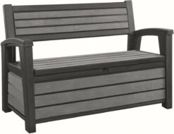 Keter - Hudson Bench Box - 2-zits Bank - Opbergbox - Hout Look & Feel - 227L - 138x63x89cm - Antraciet -Buitentuinwinkel 1200x922 11