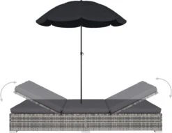 Prolenta Premium - Loungebed Met Parasol Poly Rattan Grijs -Buitentuinwinkel 1200x927 4