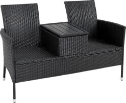 Casaria Tuinbank Polyrattan – 2 Zitter Incl. Tafel & Kussens – Zwart -Buitentuinwinkel 1200x987 2
