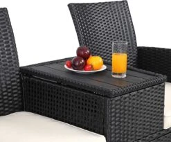 Casaria Tuinbank Polyrattan – 2 Zitter Incl. Tafel & Kussens – Zwart -Buitentuinwinkel 1200x997 3