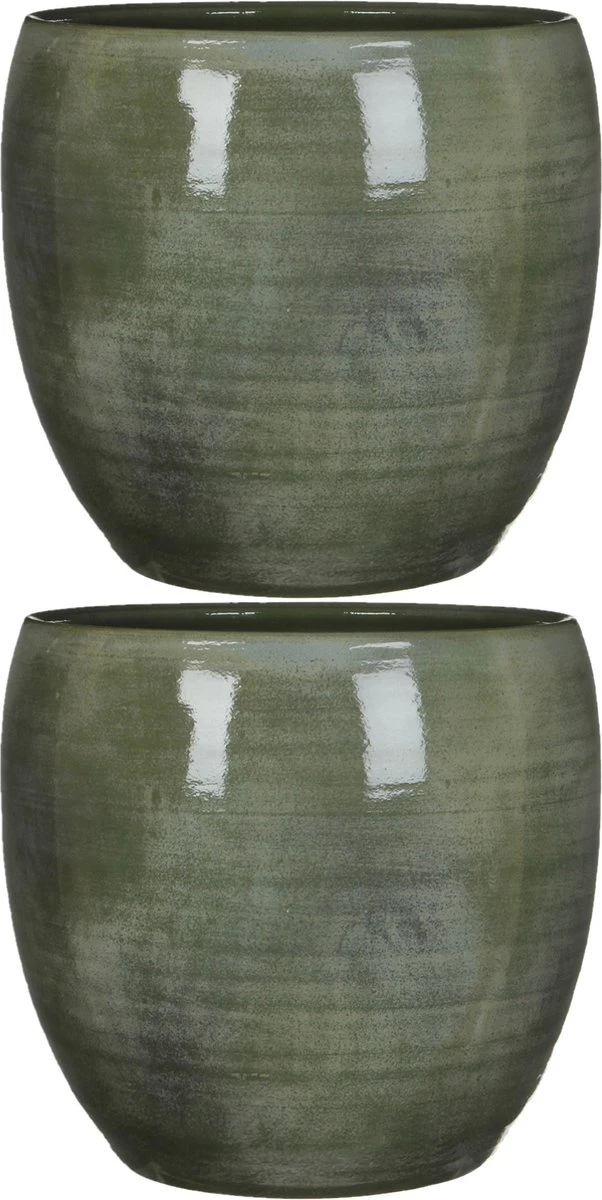 Mica Decorations Lester Bloempot - H31 X Ø33 Cm - Terracotta - Groen 4 Mica Decorations Lester Bloempot - H31 X Ø33 Cm - Terracotta - Groen - Afbeelding 2