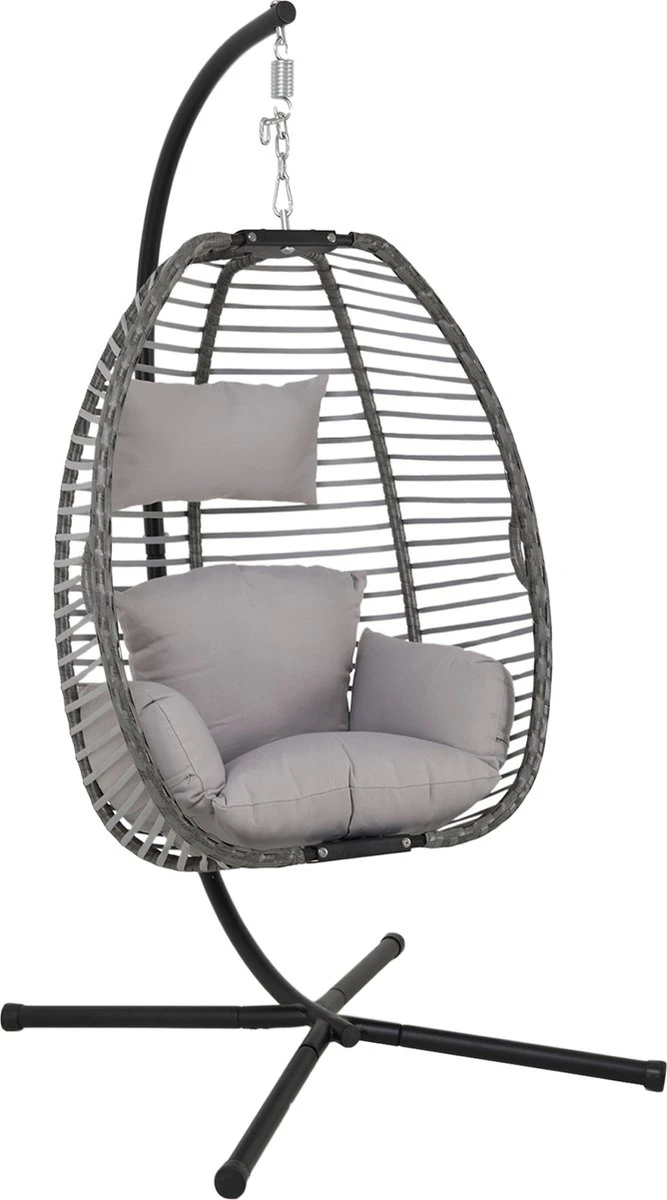 Pro Garden Lowander Hangstoel Egg 191x126x126- Schommelstoel Met Rattan Cocoon En Robuust Stalen Standaard Incl. Kussens - Volledig Inklapbaar - Lichtgrijs 3 Pro Garden Lowander Hangstoel Egg 191x126x126- Schommelstoel Met Rattan Cocoon En Robuust Stalen Standaard Incl. Kussens - Volledig Inklapbaar - Lichtgrijs