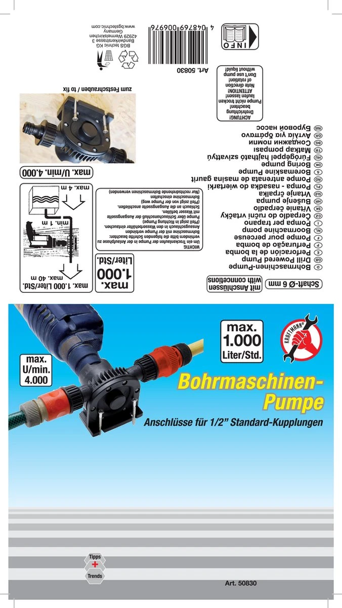 Water Boorpomp 1000 L/uur | Huis - Tuin - Boot Pomp Voor (Accu)boormachine 4 Water Boorpomp 1000 L/uur | Huis - Tuin - Boot Pomp Voor (Accu)boormachine - Afbeelding 2