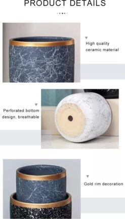 Bloempotten Binnen - Keramiek - Gouden Rand - Bloempot Buiten - Afvoergat 24 Cm - Wit Zwart – Groot -Buitentuinwinkel 686x1200 2